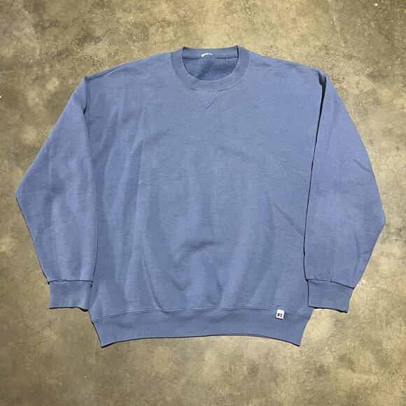 Vintage 90s Russell Athletic Blue Blank Boxy Sweatshirt - Picture 1 of 3